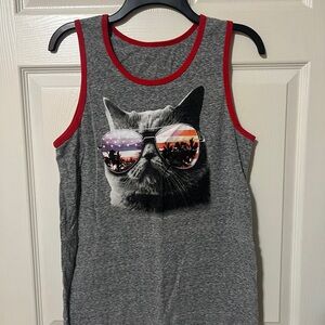 Trendy Cat Tank Top with Red Accents